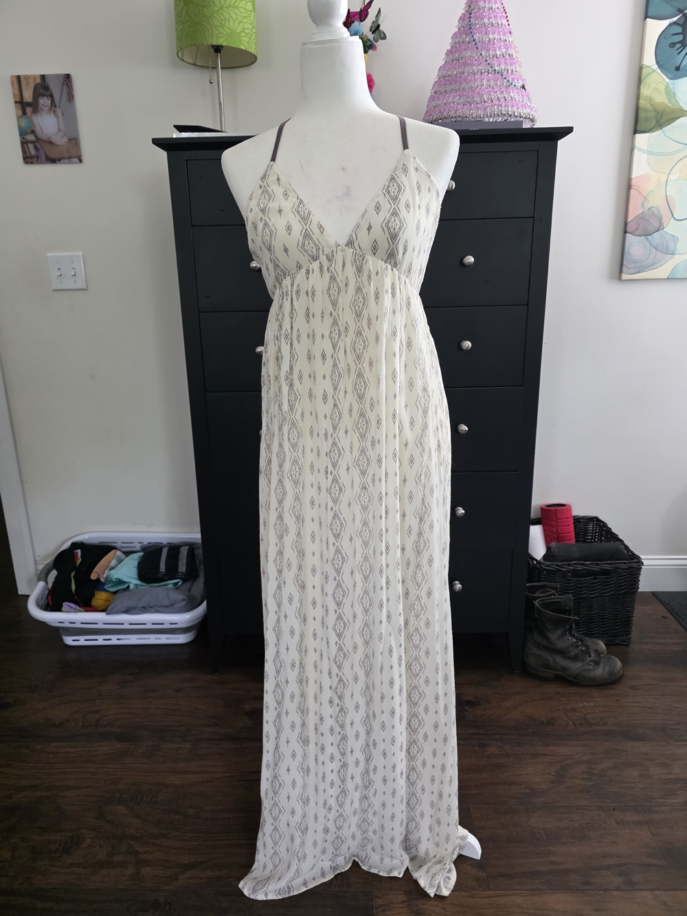 O'Neill Cream Maxi Dress with Gray Geometric Lace